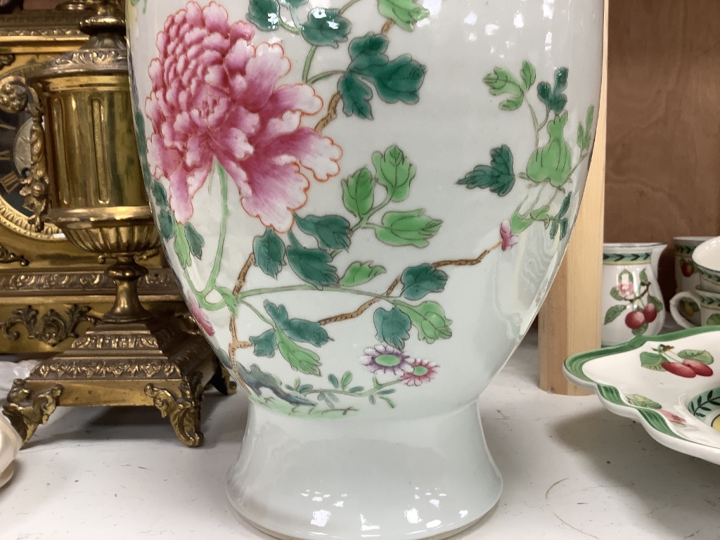 A pair of Chinese famille rose vases, height 40cm